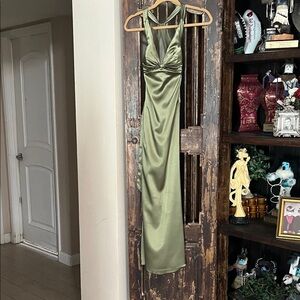 Olive Green Satin Halter Slip Dress